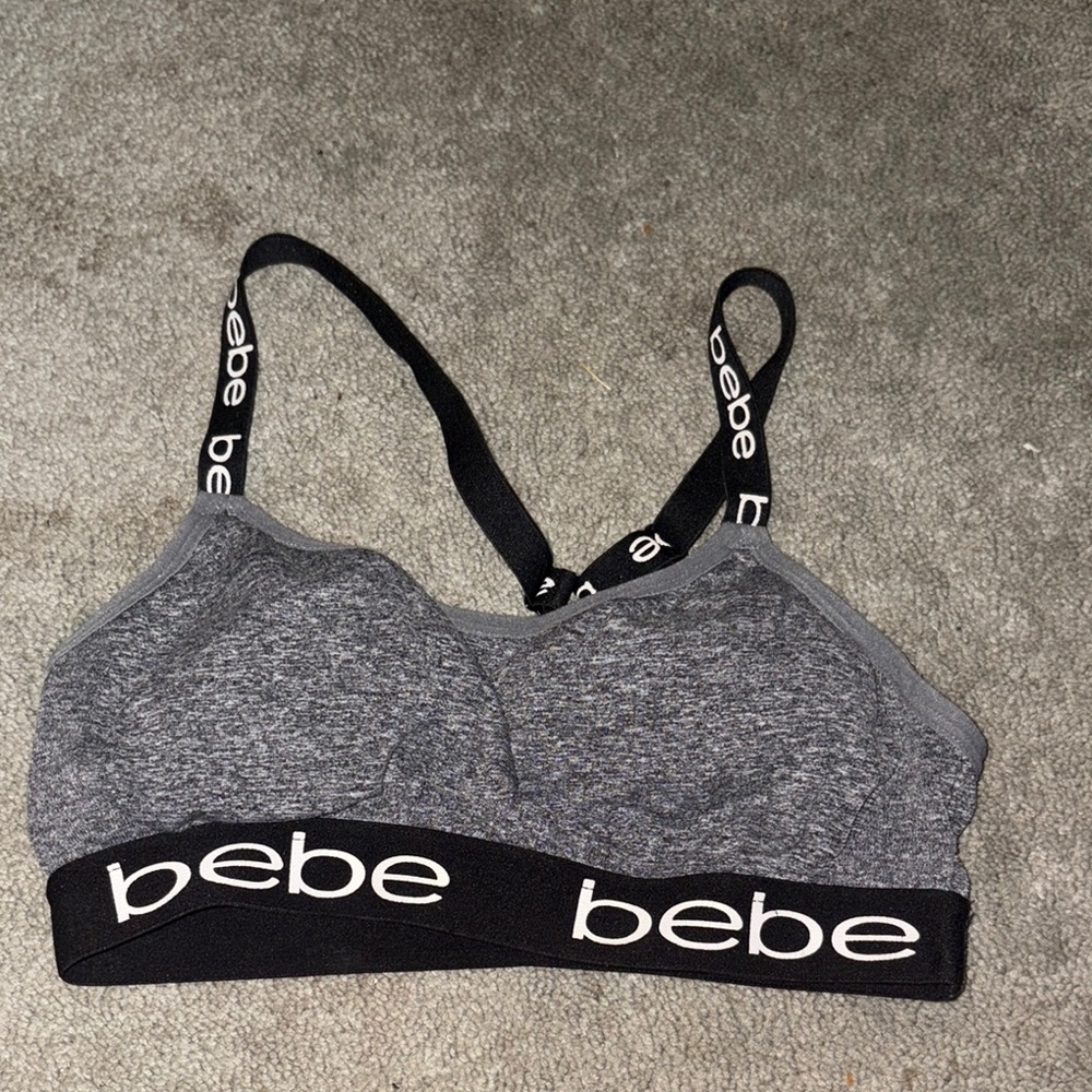 Bebe Gray and Black Sports Bra with Adjustable Straps
